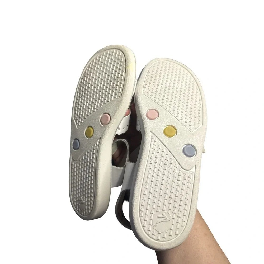 Vintage Stride Rite Sandals White Leather Scallop edges girls size‎ 2.5 M NEW